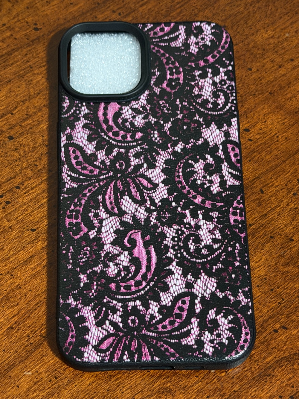 iPhone 14 Pink Lace Pattern Phone Case - Stylish Protective Cover